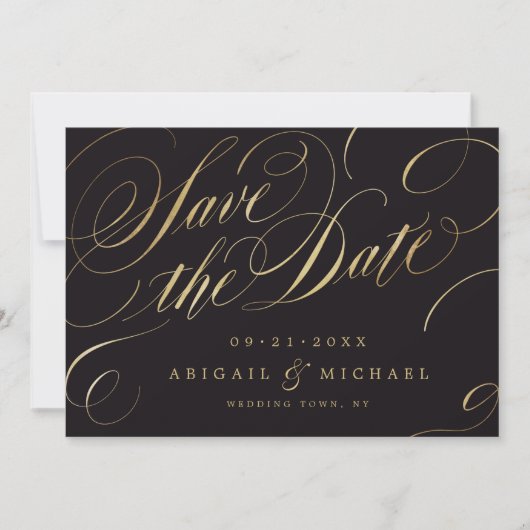 zwarte kalligrafie en goudkalligrafie, behalve de save the date (Voorkant)