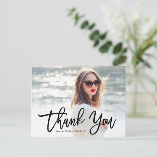 Zwarte kalligrafie Foto Afstuderen Hartelijk dank Briefkaart (Staand voorkant)
