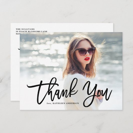 Zwarte kalligrafie Foto Afstuderen Hartelijk dank Briefkaart (Voorkant / Achterkant)