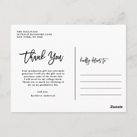 Zwarte kalligrafie Foto Afstuderen Hartelijk dank Briefkaart (Achterkant)