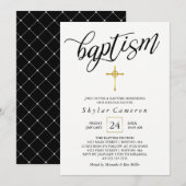 Zwarte kalligrafie Gouden Kruis Doop Kaart