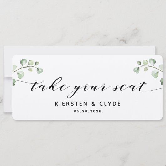 Zwarte kalligrafie Greenery neemt uw stoel bovenaa Kaart (Achterkant)