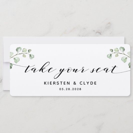 Zwarte kalligrafie Greenery neemt uw stoel bovenaa Kaart (Voorkant)