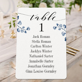 Zwarte kalligrafie Greenery Seating Chart Kaarten