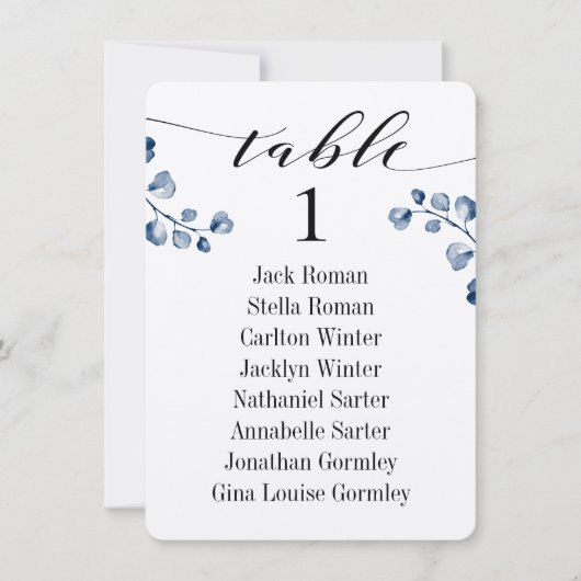 Zwarte kalligrafie Greenery Seating Chart Kaarten (Voorkant)