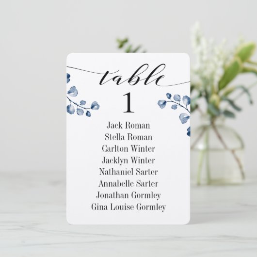 Zwarte kalligrafie Greenery Seating Chart Kaarten (Staand voorkant)