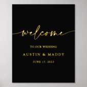 Zwarte kalligrafie met gouden bruiloft welkom folie afdrukken (Voorkant)