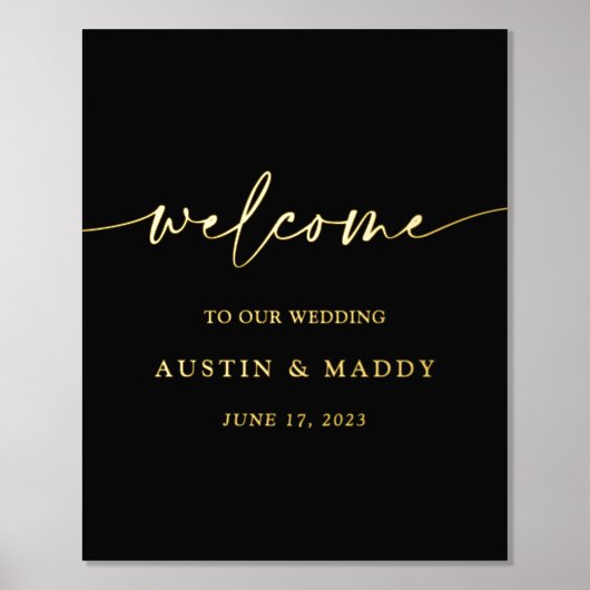 Zwarte kalligrafie met gouden bruiloft welkom folie afdrukken (Voorkant)