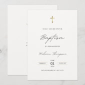 Zwarte kalligrafie minimalistische doop uitnodigin kaart (Voorkant / Achterkant)