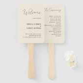 Zwarte kalligrafie op beige bruiloft-handtas handwaaier (Voorkant en achterkant)