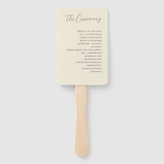 Zwarte kalligrafie op beige bruiloft-handtas handwaaier (Achterkant)