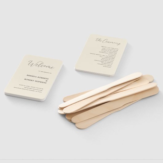 Zwarte kalligrafie op beige bruiloft-handtas handwaaier (Niet-gemonteerd)