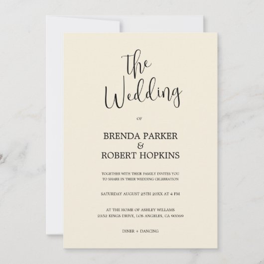 Zwarte kalligrafie op uitnodiging van beige bruilo (Voorkant)