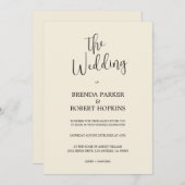 Zwarte kalligrafie op uitnodiging van beige bruilo (Voorkant / Achterkant)