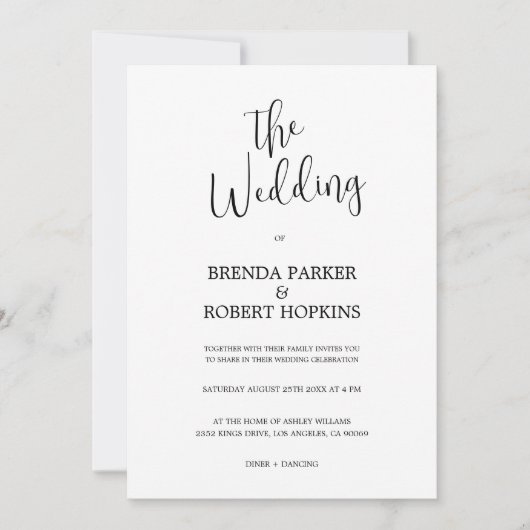 Zwarte kalligrafie op uitnodiging van het witte hu (Voorkant)