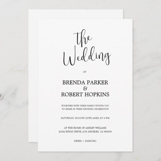 Zwarte kalligrafie op uitnodiging van het witte hu (Voorkant / Achterkant)