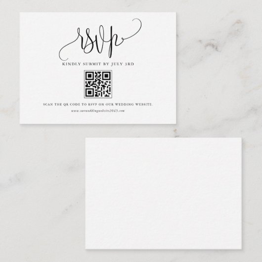 Zwarte  kalligrafie QR-code RSVP Informatiekaartje (Voorkant / Achterkant)