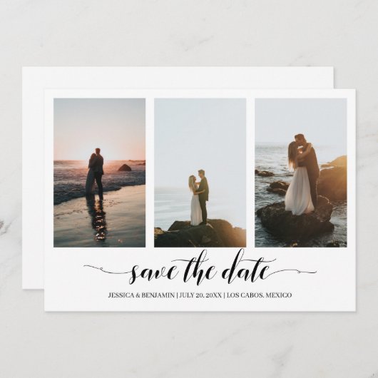 Zwarte kalligrafie Sparen de Datum met de Collage Save The Date (Voorkant / Achterkant)