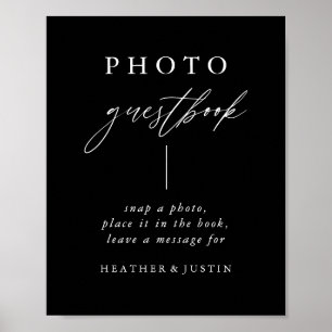 Zwarte kalligrafie Weduwfoto Guestbook Poster