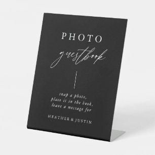Zwarte kalligrafie Weduwfoto Guestbook Reclamebord Met Voetstuk