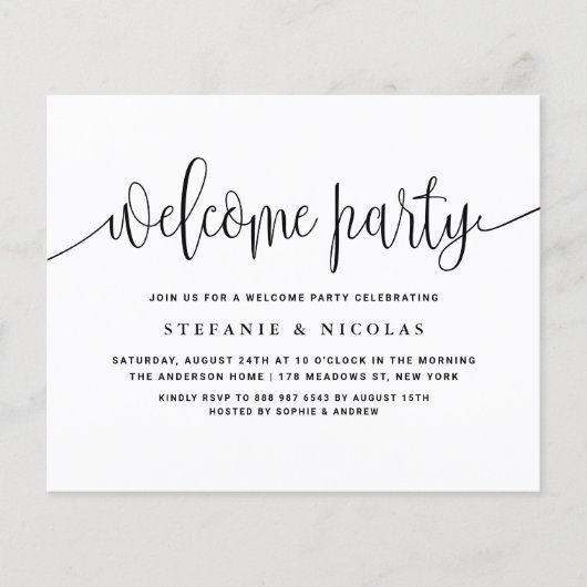 Zwarte kalligrafie welkom feestuitnodiging (Voorkant)