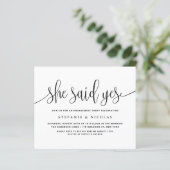 Zwarte kalligrafie Ze zei ja verlovingsfeest (Staand voorkant)