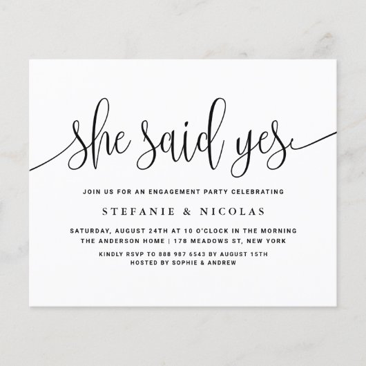 Zwarte kalligrafie Ze zei ja verlovingsfeest (Voorkant)