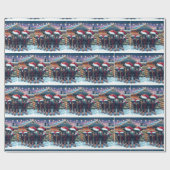 Zwarte kalveren met kerstmutsen bij kerststal cadeaupapier (Vlak)