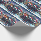 Zwarte kalveren met kerstmutsen bij kerststal cadeaupapier (Hoek)