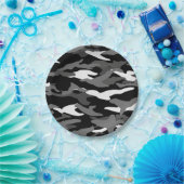 Zwarte kamouflage papieren bordje (Feest)