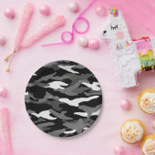 Zwarte kamouflage papieren bordje (Feest)