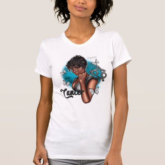 Zwarte Kankerdiva met Vlinders Koesteren T-shirt (Voorkant)