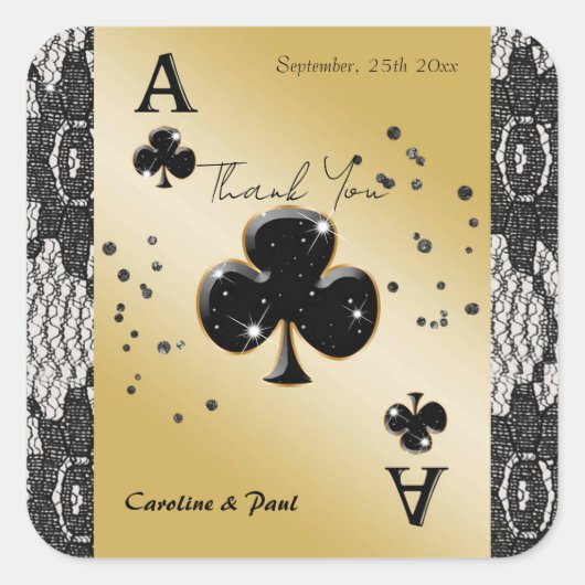 Zwarte Kant, Aas van Klaveren, Zwarte Glitters Bed Vierkante Sticker (Voorkant)