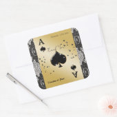 Zwarte Kant, Aas van Schoppen, Zwarte Glitter Beda Vierkante Sticker (Envelop)