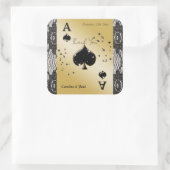 Zwarte Kant, Aas van Schoppen, Zwarte Glitter Beda Vierkante Sticker (Tas)