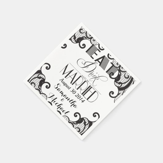 Zwarte kant eet Drink om te trouwen Servet (Hoek)