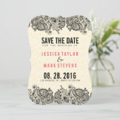 Zwarte kant en beige dampen slaan de datum op save the date (Staand voorkant)
