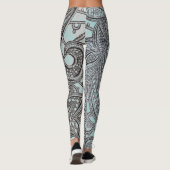  zwarte kant en Blauwgroen patroon Leggings (Achterkant)