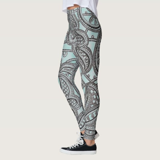  zwarte kant en Blauwgroen patroon Leggings (Links)