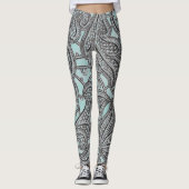  zwarte kant en Blauwgroen patroon Leggings (Voorkant)