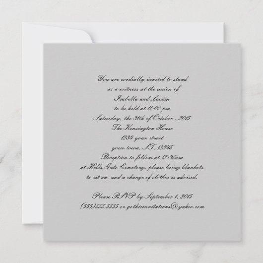 Zwarte kant en diamanten Gothic bruiloft Kaart (Achterkant)