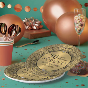 Zwarte kant en gouden trouwdag 50 jaar papieren bordje