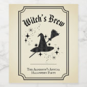 Zwarte Kant-en-Klare Heksenbrouwsel Hoed Bezem Hal Wijn Etiket (Enkel label)