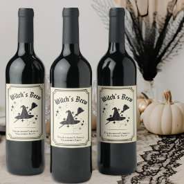 Zwarte Kant-en-Klare Heksenbrouwsel Hoed Bezem Hal Wijn Etiket