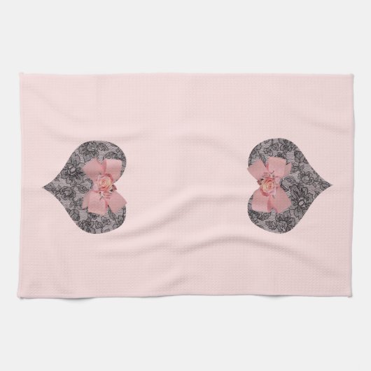 Zwarte kant en Rozen Theedoek (Horizontaal)