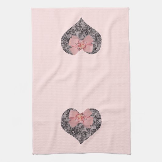 Zwarte kant en Rozen Theedoek (Verticaal)