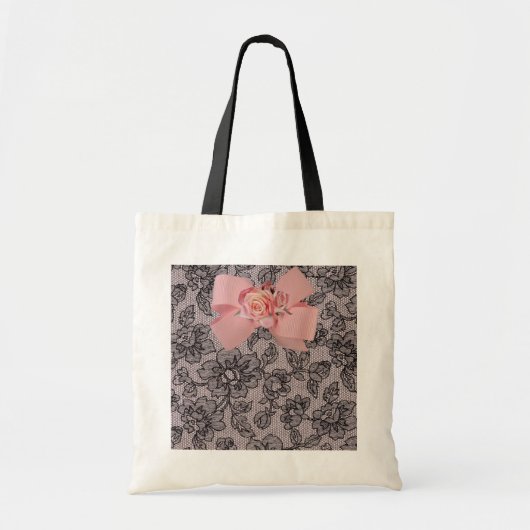 Zwarte kant en Rozen Tote Bag (Voorkant)