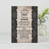 Zwarte kant en rustieke Burlap bruiloft uitnodigin Kaart (Staand voorkant)