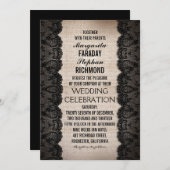 Zwarte kant en rustieke Burlap bruiloft uitnodigin Kaart (Voorkant / Achterkant)