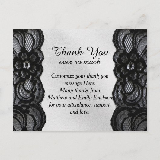 Zwarte kant en satijn dank u kaarten (Voorkant)